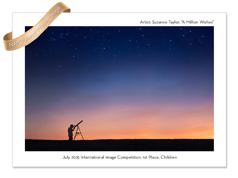 A near silhouette of a young boy at dusk using a telescope with stars in the sky