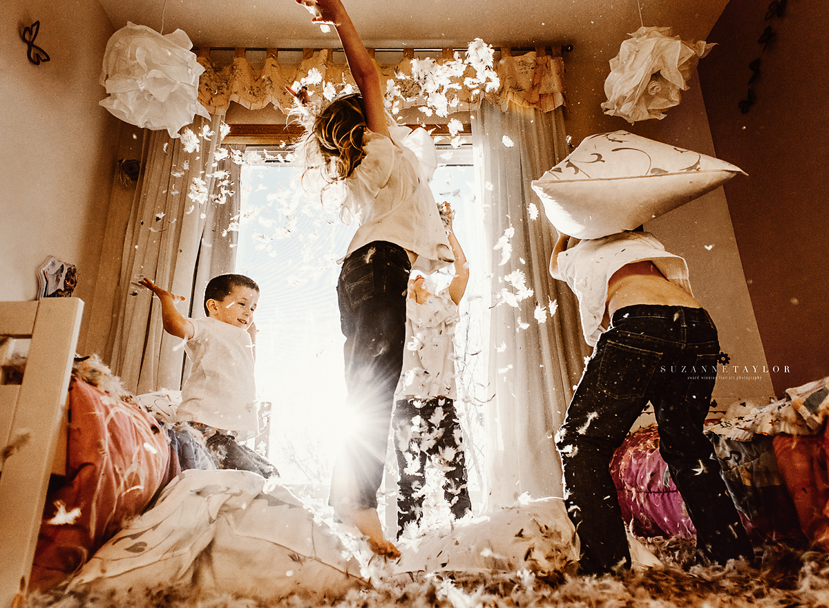 The most epic pillow fight captured by Red Deer and Calgary Photographer, Suzanne Taylor